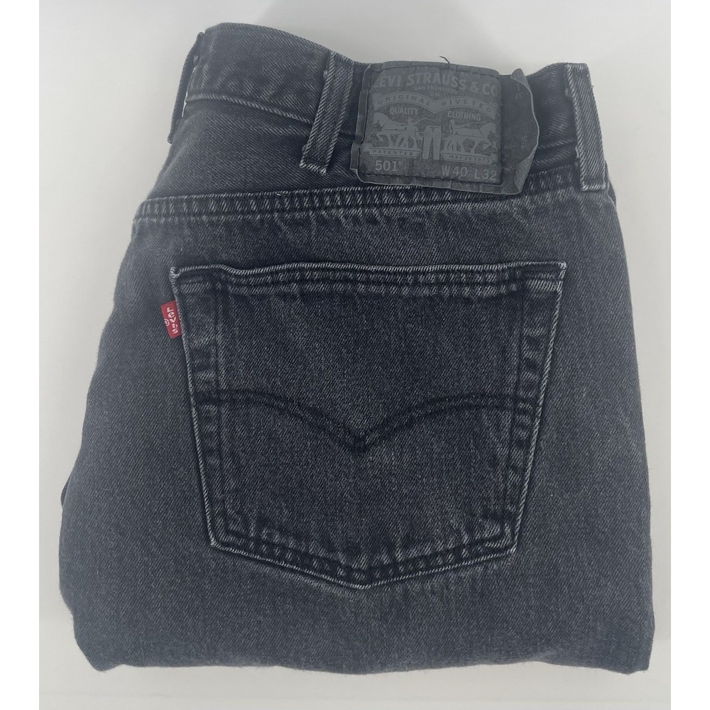Levis 501 Original Fit Jeans Men 38x27 Faded Black Button Fly Straight Leg Retro